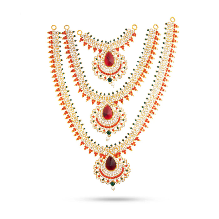 Stone Haram & Stone Necklace Set - 14 Inches | Stone Jewellery for Deity