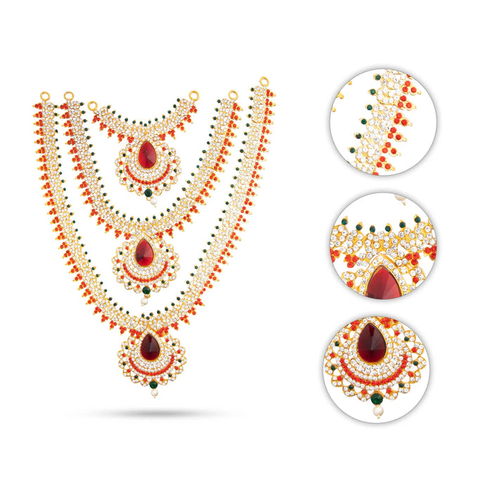 Stone Haram & Stone Necklace Set - 14 Inches | Stone Jewellery for Deity