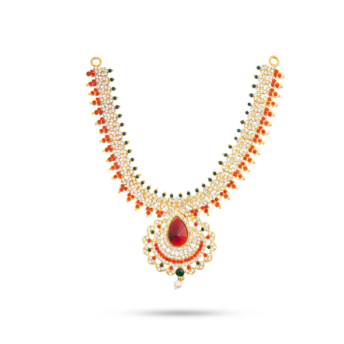 Stone Haram & Stone Necklace Set - 14 Inches | Stone Jewellery for Deity