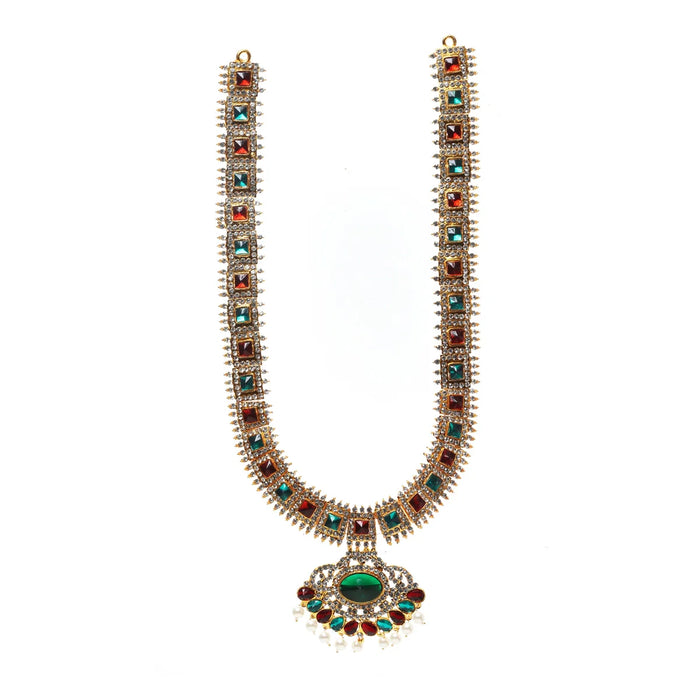 Stone Haram & Stone Necklace Set - 14 Inches | Stone Jewellery for Deity