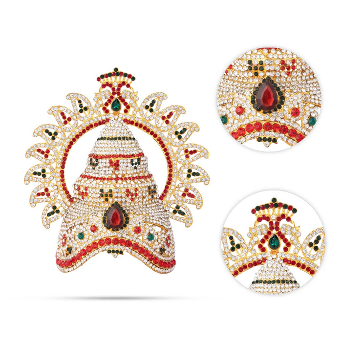 Stone Kireedam - 6.5 x 6 Inches | Half Mukut with Arch/ Crown/ Stone Jewellery for Deity