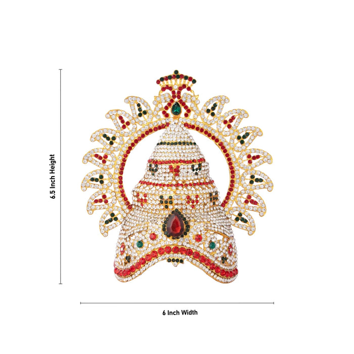 Stone Kireedam - 6.5 x 6 Inches | Half Mukut with Arch/ Crown/ Stone Jewellery for Deity