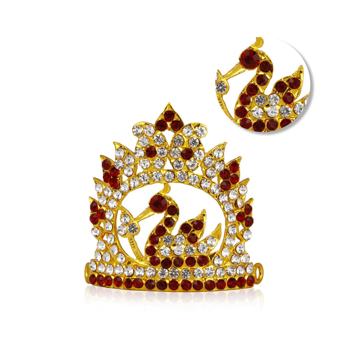 Stone Kireedam - 2.25 x 2 Inches | Multi Colour Stone Half Mukut/ Gold Plated Deity Jewellery