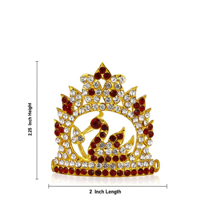 Stone Kireedam - 2.25 x 2 Inches | Multi Colour Stone Half Mukut/ Gold Plated Deity Jewellery