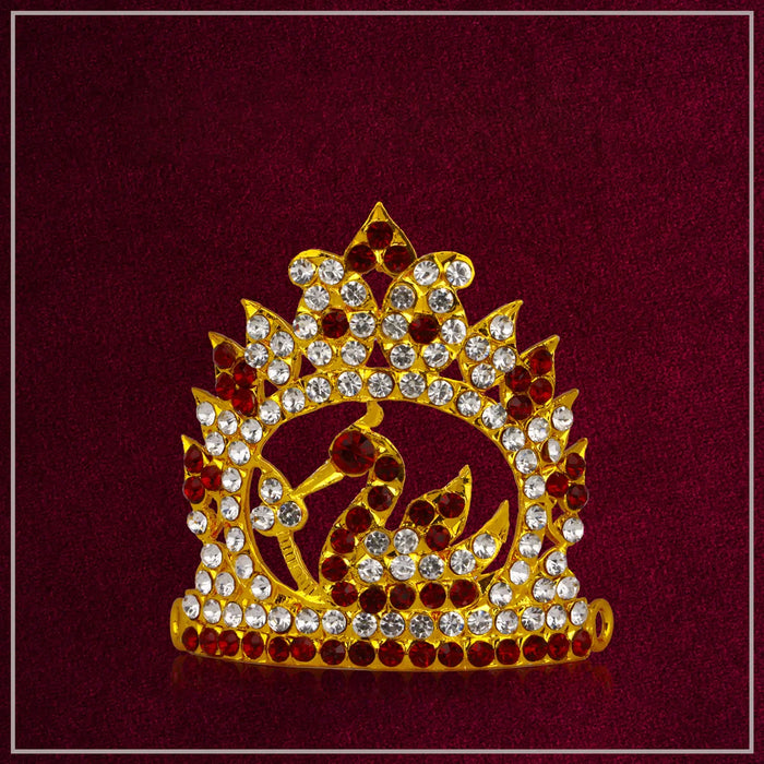 Stone Kireedam - 2.25 x 2 Inches | Multi Colour Stone Half Mukut/ Gold Plated Deity Jewellery