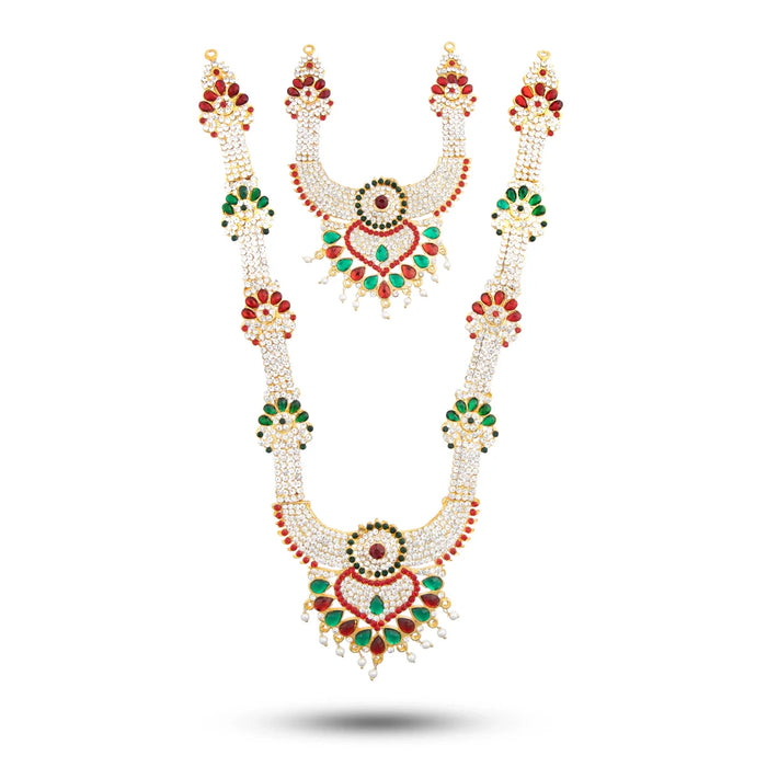 Stone Necklace & Haram Set - 12 x 5 Inches | Multi Colour Stone Jewellery for Deity/ Assorted Design