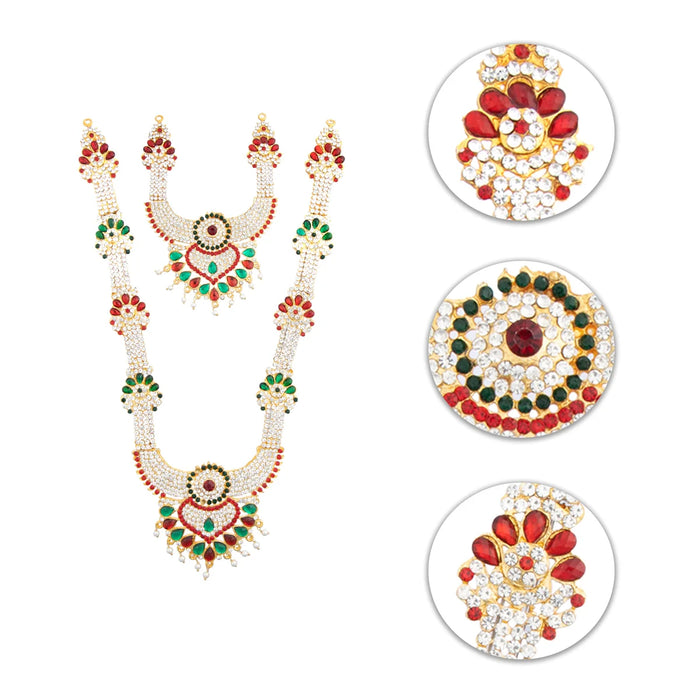 Stone Necklace & Haram Set - 12 x 5 Inches | Multi Colour Stone Jewellery for Deity/ Assorted Design