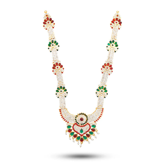 Stone Necklace & Haram Set - 12 x 5 Inches | Multi Colour Stone Jewellery for Deity/ Assorted Design