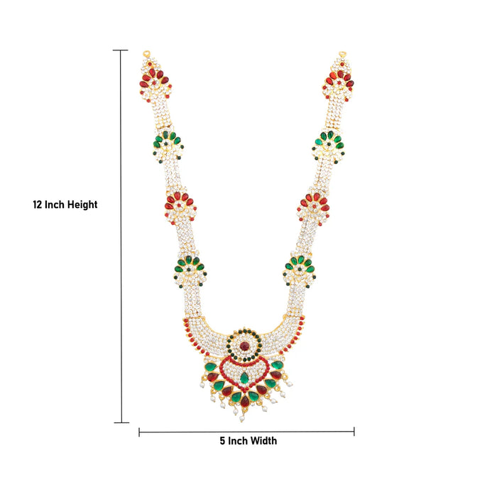 Stone Necklace & Haram Set - 12 x 5 Inches | Multi Colour Stone Jewellery for Deity/ Assorted Design