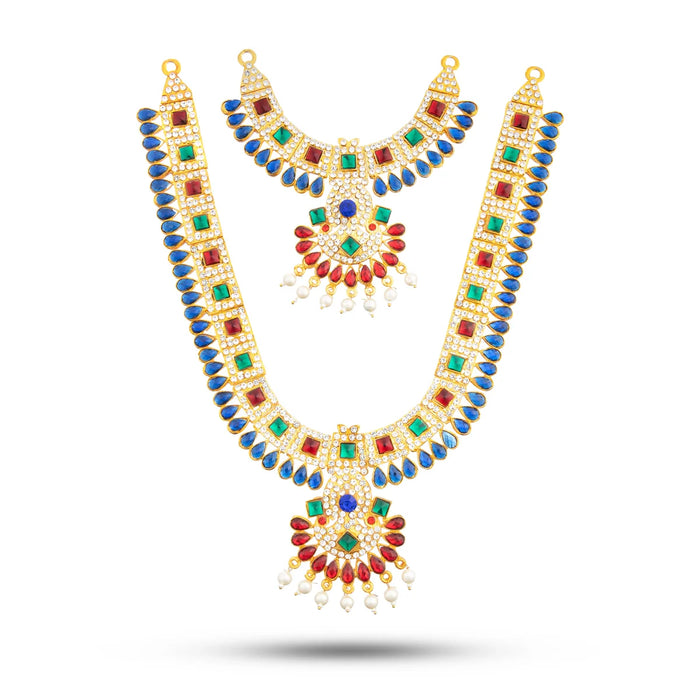 Stone Necklace & Haram Set - 12 x 5 Inches | Multi Colour Stone Jewellery for Deity/ Assorted Design