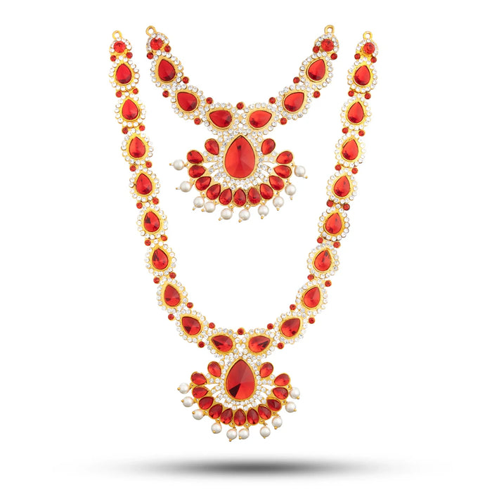 Stone Necklace & Haram Set - 12 x 5 Inches | Multi Colour Stone Jewellery for Deity/ Assorted Design