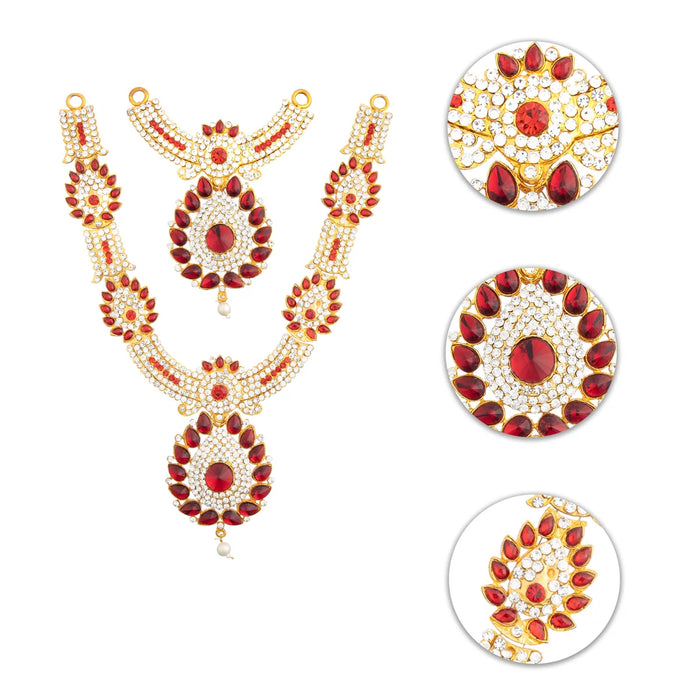 Stone Necklace & Haram Set - 12 x 5 Inches | Multi Colour Stone Jewellery for Deity/ Assorted Design