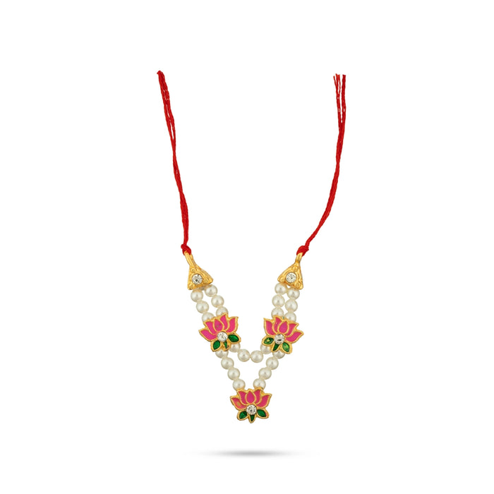 Moti Mala - 2 Inches | Artificial Jewellery/ Lotus & Beads Design Mala for Deity Alangaram