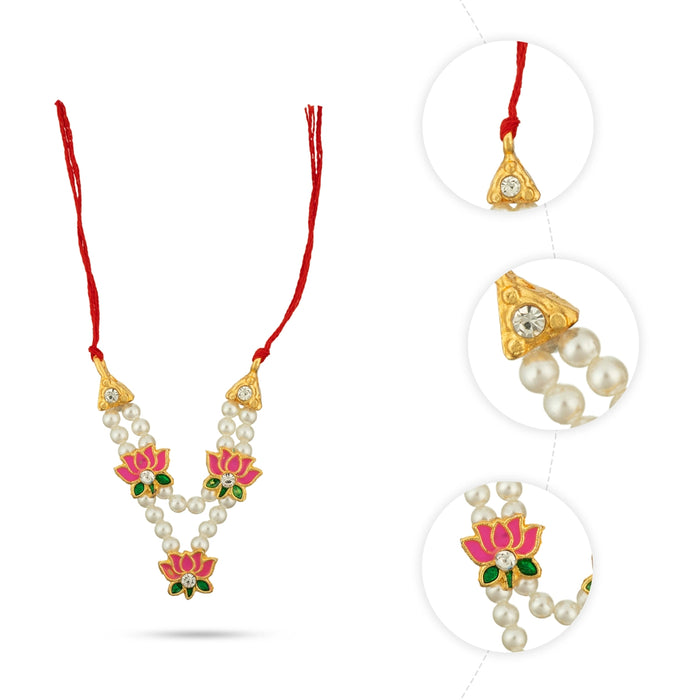 Moti Mala - 2 Inches | Artificial Jewellery/ Lotus & Beads Design Mala for Deity Alangaram