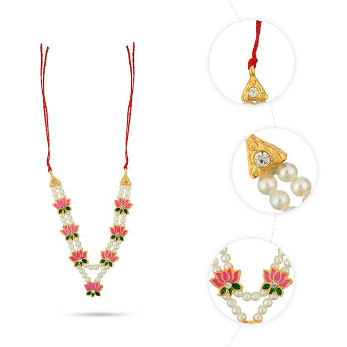 Moti Beads Mala - 3.5 Inches | Lotus Design Mala / Artificial Jewellery for Deity Decor
