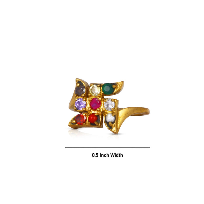 Navaratna Stone Finger Ring - 0.5 Inch Dia | Stone Jewelry/ Navratna Gemstone Ring for Wealth & Prosperity