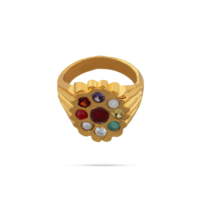 Navaratna Stone Finger Ring - 0.5 Inch Dia | Stone Jewelry/ Navratna Gemstone Ring for Wealth & Prosperity