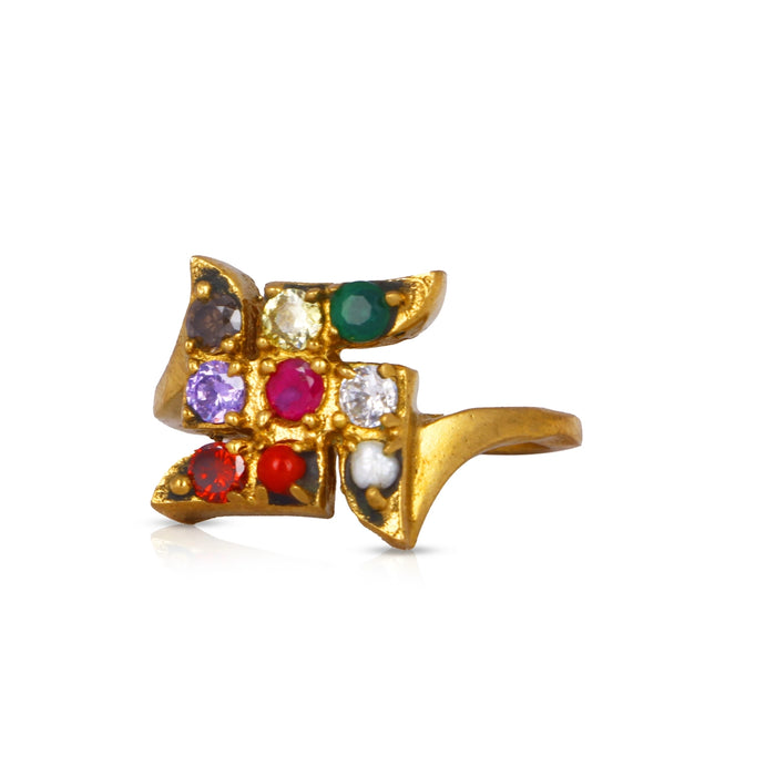 Navaratna Stone Finger Ring - 0.5 Inch Dia | Stone Jewelry/ Navratna Gemstone Ring for Wealth & Prosperity