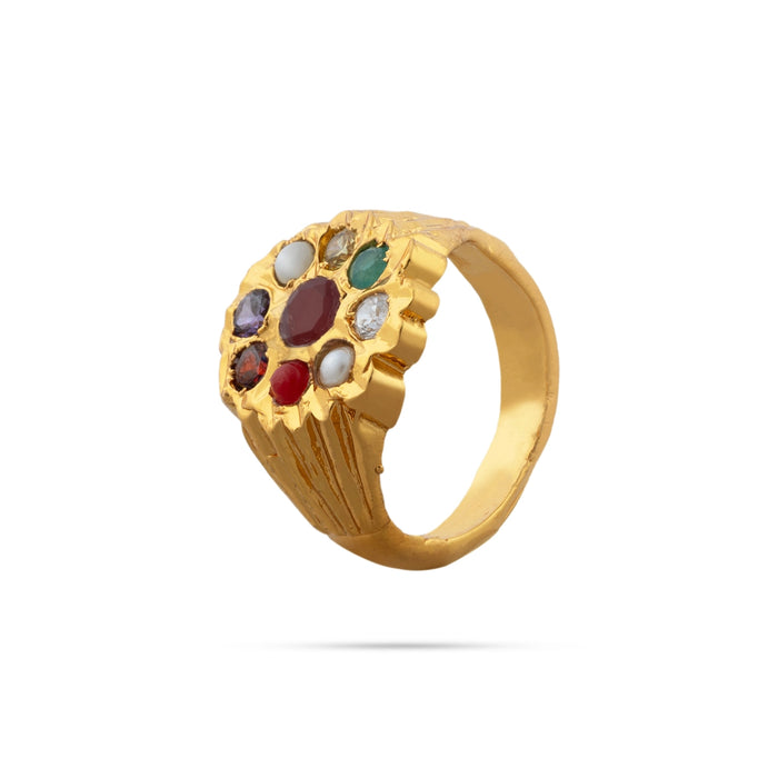 Navaratna Stone Finger Ring - 0.5 Inch Dia | Stone Jewelry/ Navratna Gemstone Ring for Wealth & Prosperity