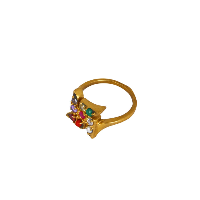 Navaratna Stone Finger Ring - 0.5 Inch Dia | Stone Jewelry/ Navratna Gemstone Ring for Wealth & Prosperity