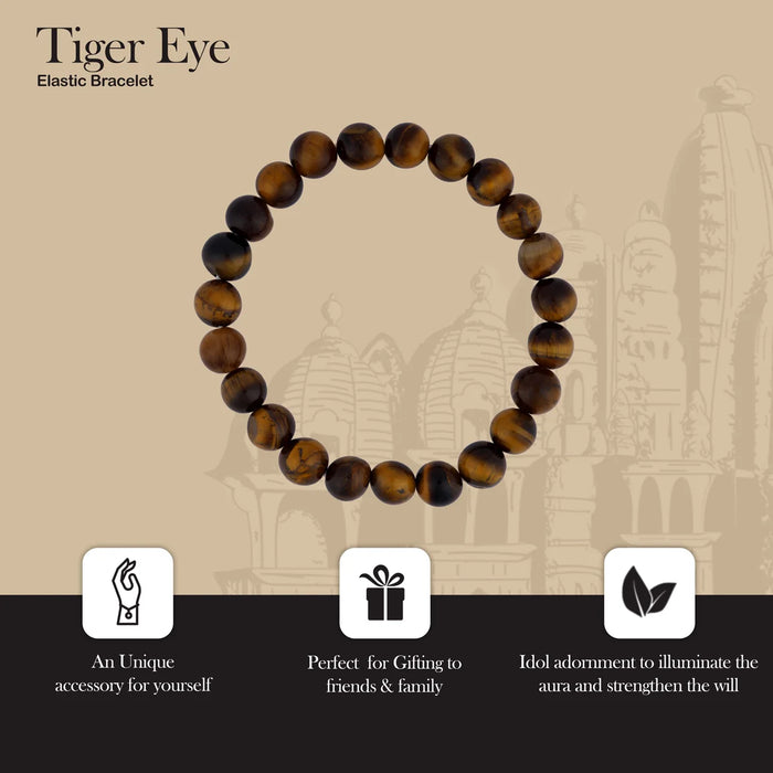Tiger Eye Bracelet - 2.5 Inches | Elastic Gemstone Bracelet/ Crystal Jewellery for Men & Women