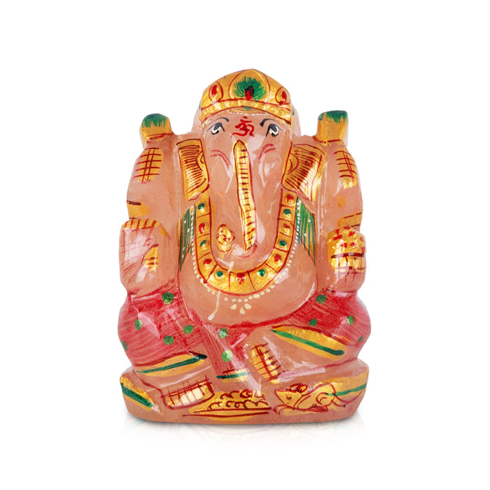 Vinayagar Statue - 3.5 x 2.25 Inches | Rose Quartz Painted Figurine/ Ganpati Idol for Home Decor