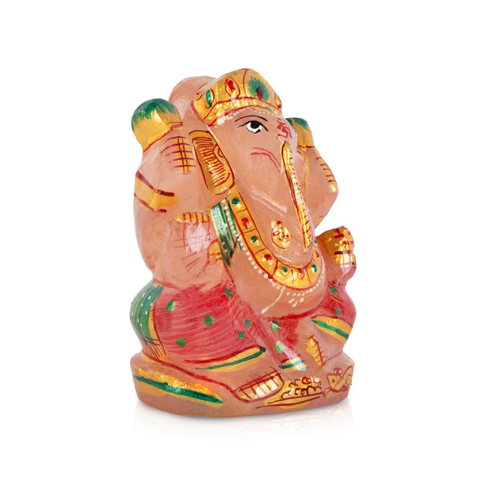 Vinayagar Statue - 3.5 x 2.25 Inches | Rose Quartz Painted Figurine/ Ganpati Idol for Home Decor