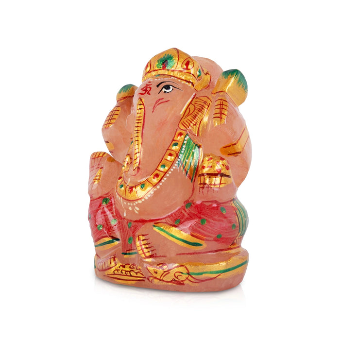Vinayagar Statue - 3.5 x 2.25 Inches | Rose Quartz Painted Figurine/ Ganpati Idol for Home Decor