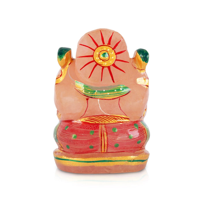 Vinayagar Statue - 3.5 x 2.25 Inches | Rose Quartz Painted Figurine/ Ganpati Idol for Home Decor
