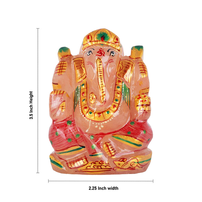 Vinayagar Statue - 3.5 x 2.25 Inches | Rose Quartz Painted Figurine/ Ganpati Idol for Home Decor