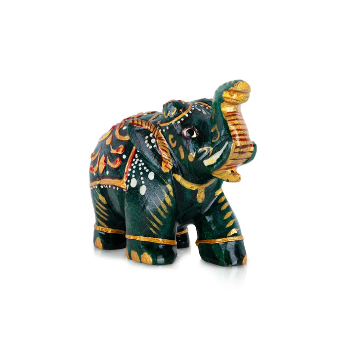 Painted Elephant Statue - 2.25 x 3 Inches | Jade Elephant Idol / Trunk Up Elephant Sculpture