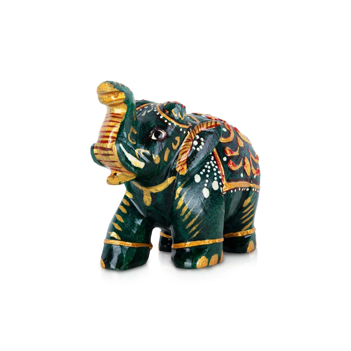 Painted Elephant Statue - 2.25 x 3 Inches | Jade Elephant Idol / Trunk Up Elephant Sculpture