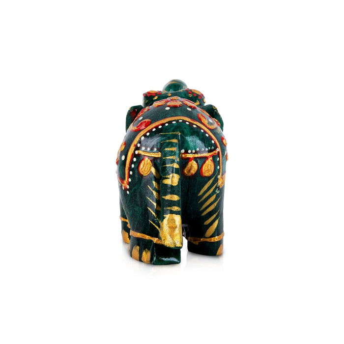 Painted Elephant Statue - 2.25 x 3 Inches | Jade Elephant Idol / Trunk Up Elephant Sculpture