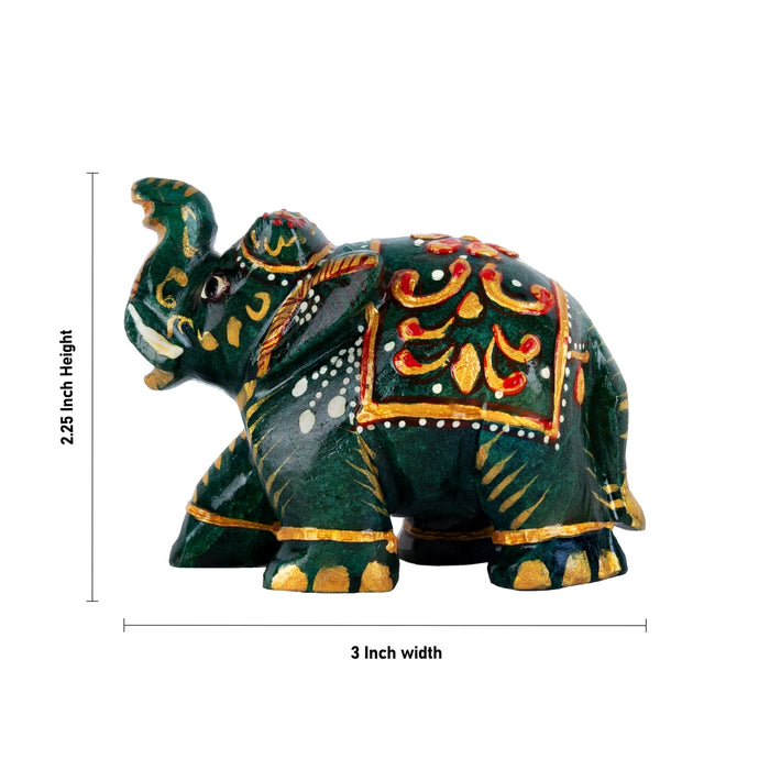 Painted Elephant Statue - 2.25 x 3 Inches | Jade Elephant Idol / Trunk Up Elephant Sculpture