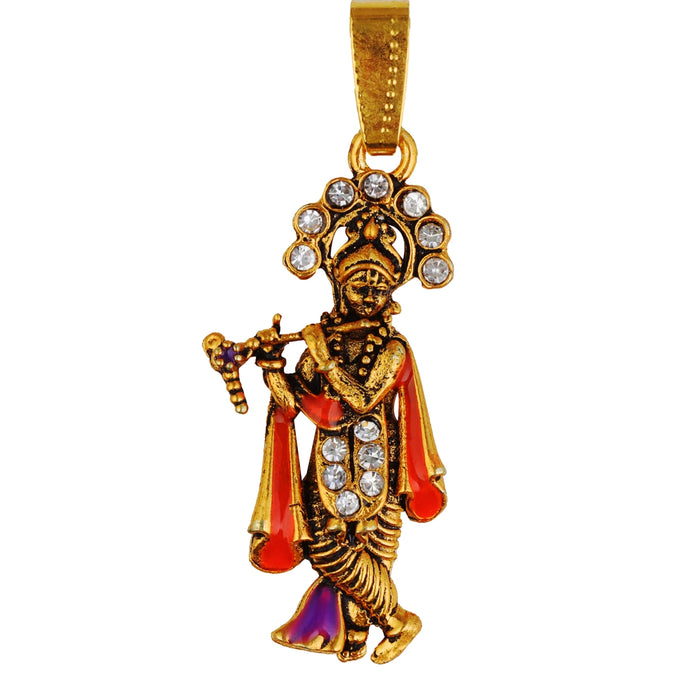 God Dollar - 1.5 x 0.5 Inches | Gold Polish Pendant / Lord Krishna Design Locket