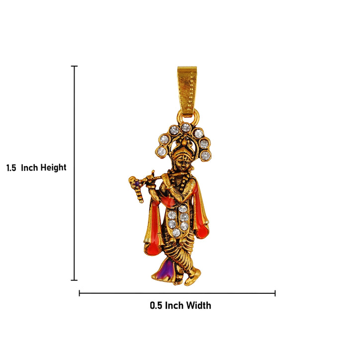 God Dollar - 1.5 x 0.5 Inches | Gold Polish Pendant / Lord Krishna Design Locket