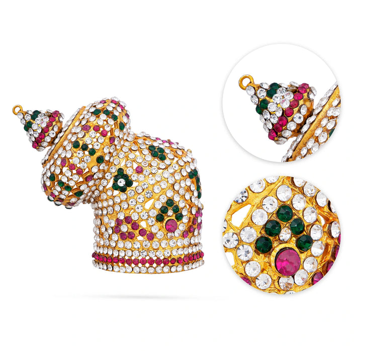 Half Stone Crown - 3 x 2 Inches | Andal Kiridam/ Mukut/ Multicolour Stone Kireedam for Deity Decor