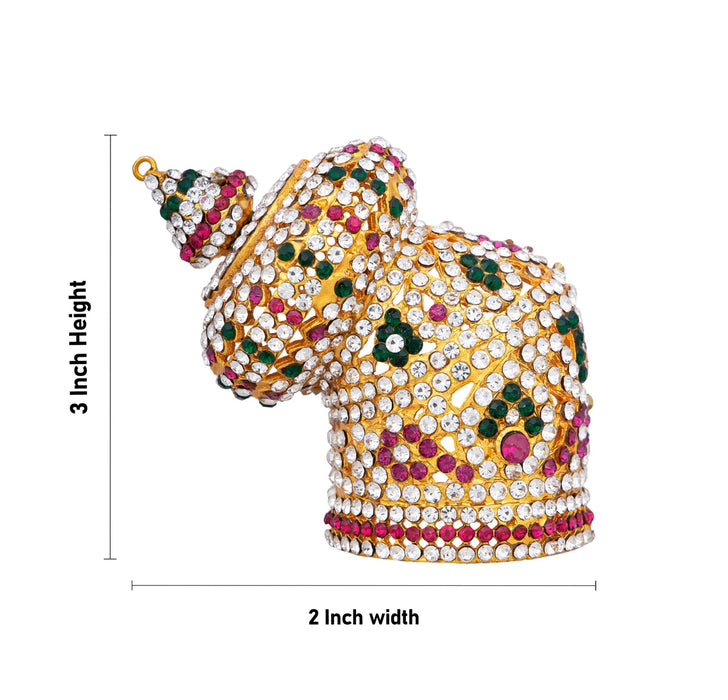 Half Stone Crown - 3 x 2 Inches | Andal Kiridam/ Mukut/ Multicolour Stone Kireedam for Deity Decor