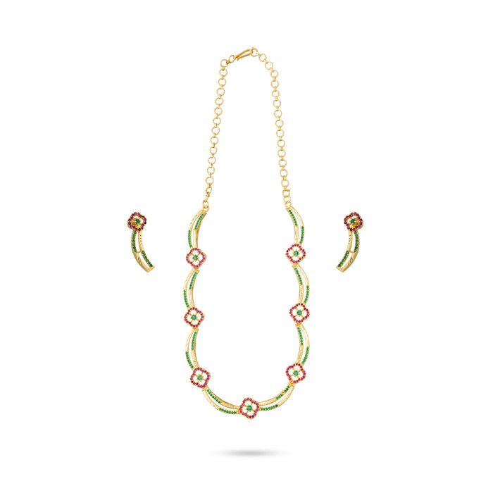 Necklace Earring Set - Gp With Stone