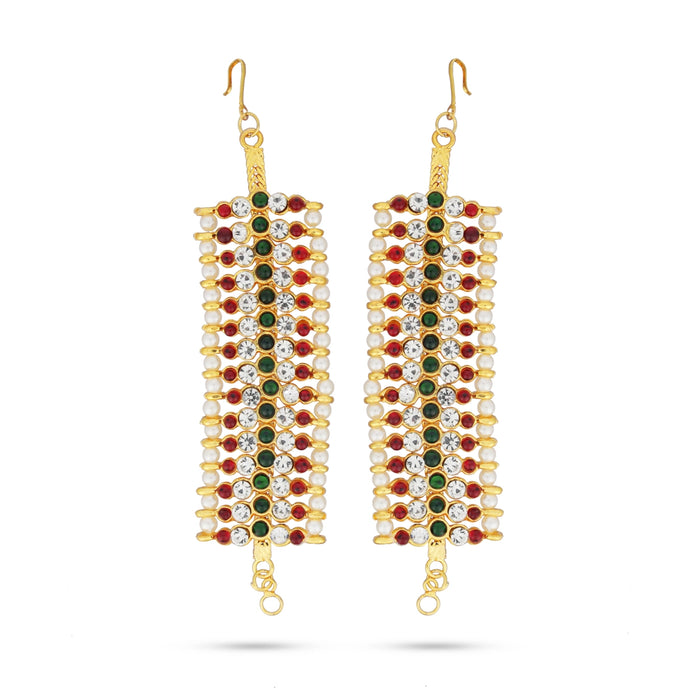 Kemp Earring Mattal Pair - 3 Inches | Ear Chain/ Multicolour Stone Earring Chain For Weddings And Dance