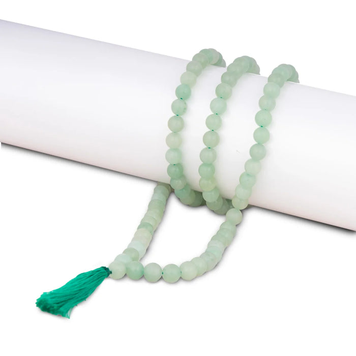 Green Aventurine Mala - 16 Inches | Green Crystal Mala/ Clear Quartz Mala for Meditation