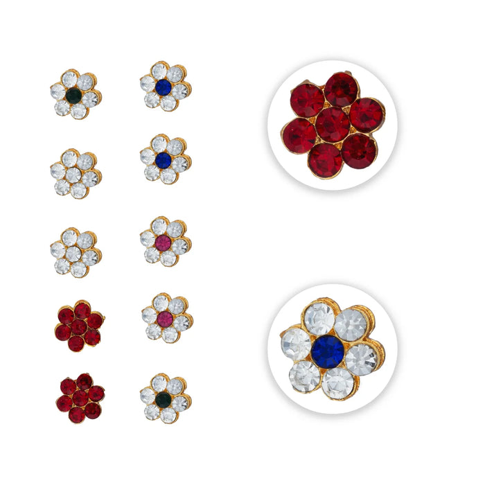 Stone Pottu Set- 10 Pcs | Stone Bindi/ Tilak for Deity/ Assorted Colors