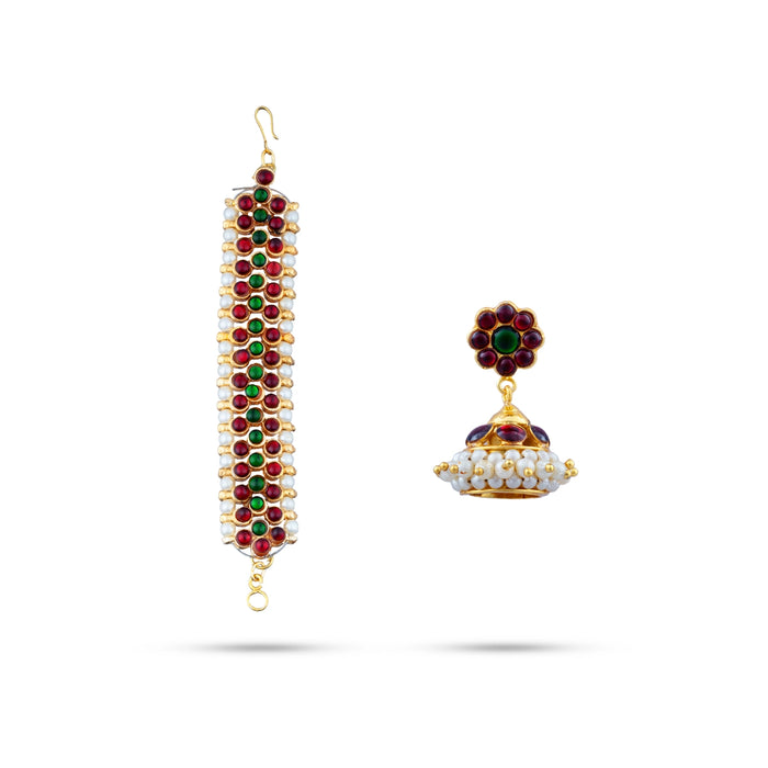 Kemp Jumkha With Mattel - 1.5 X 1.25 Inches | Jumka/ Beads & Stone Jimikki/ Earring Studs For Ethnic Wear