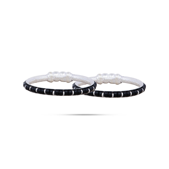 Baby Bangle with Black Beads | Silver Kids Bangle/ Jewellery for Childrens/ 15.47 Gms Approx