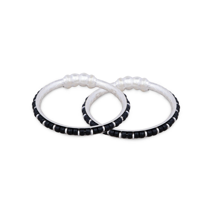 Baby Bangle with Black Beads | Silver Kids Bangle/ Jewellery for Childrens/ 15.47 Gms Approx