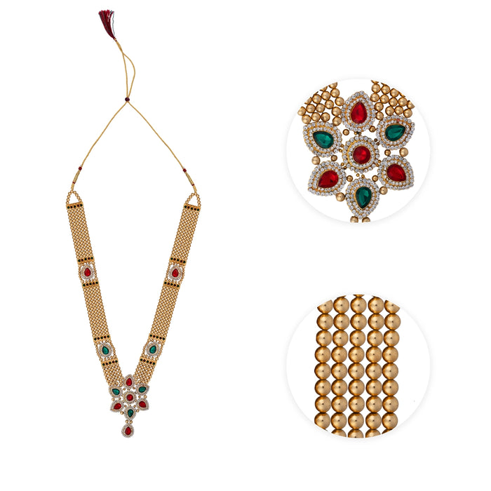 Gold Polish Moti Mala - 24 Inches | Multicolour Stone Jewellery/ Beaded Mala For Weddings And Women