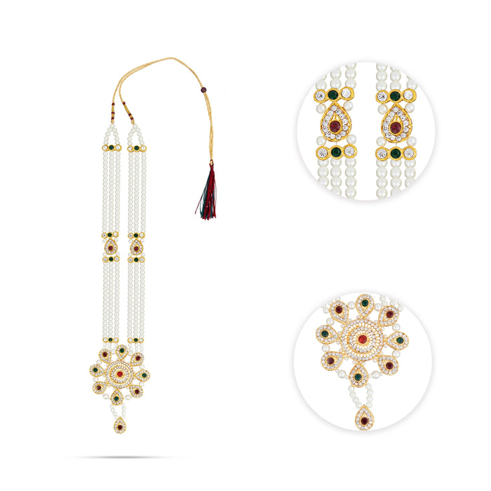 3 Line Moti Mala - 18 Inches | White Beaded Mala/ Artificial Jewellery For Weddings And Women