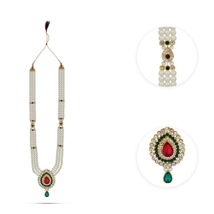 3 Line Moti Mala - 14 Inches | White Beaded Mala/ Artificial Jewellery For Weddings And Women