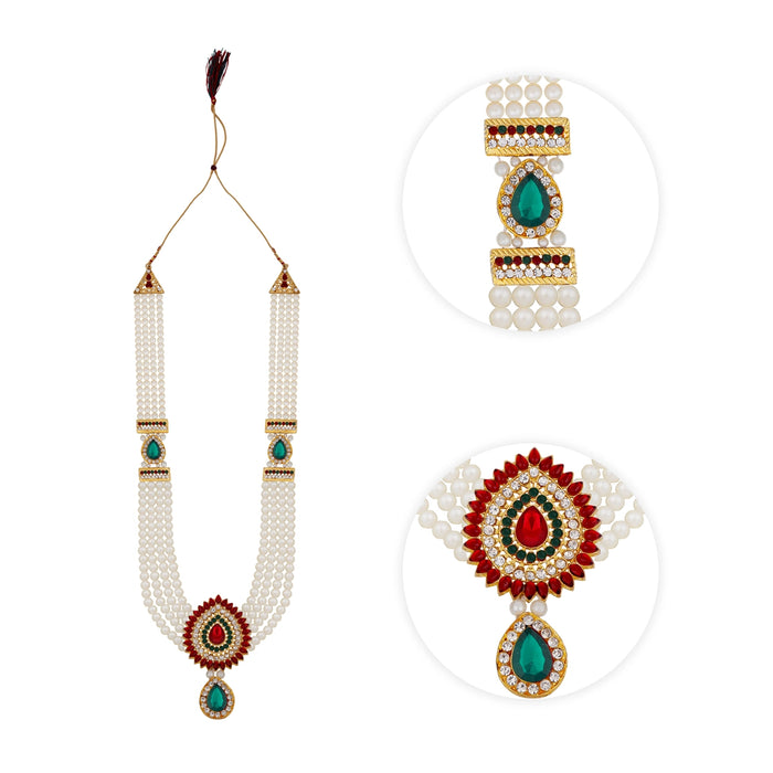 4 Line Moti Mala - 15 Inches | White Beaded Mala/ Artificial Jewellery For Weddings And Women