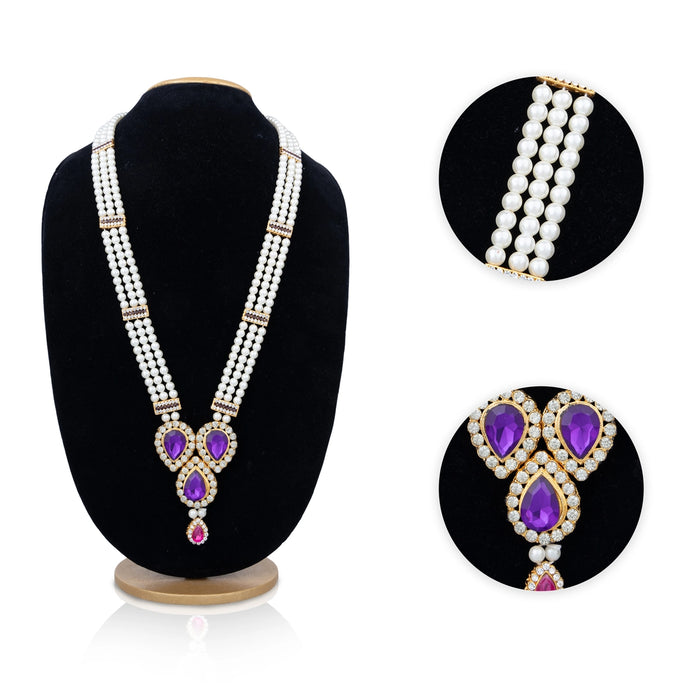 3 Line Moti Mala - 19 Inches | White Beaded Mala/ Artificial Jewellery For Weddings And Women